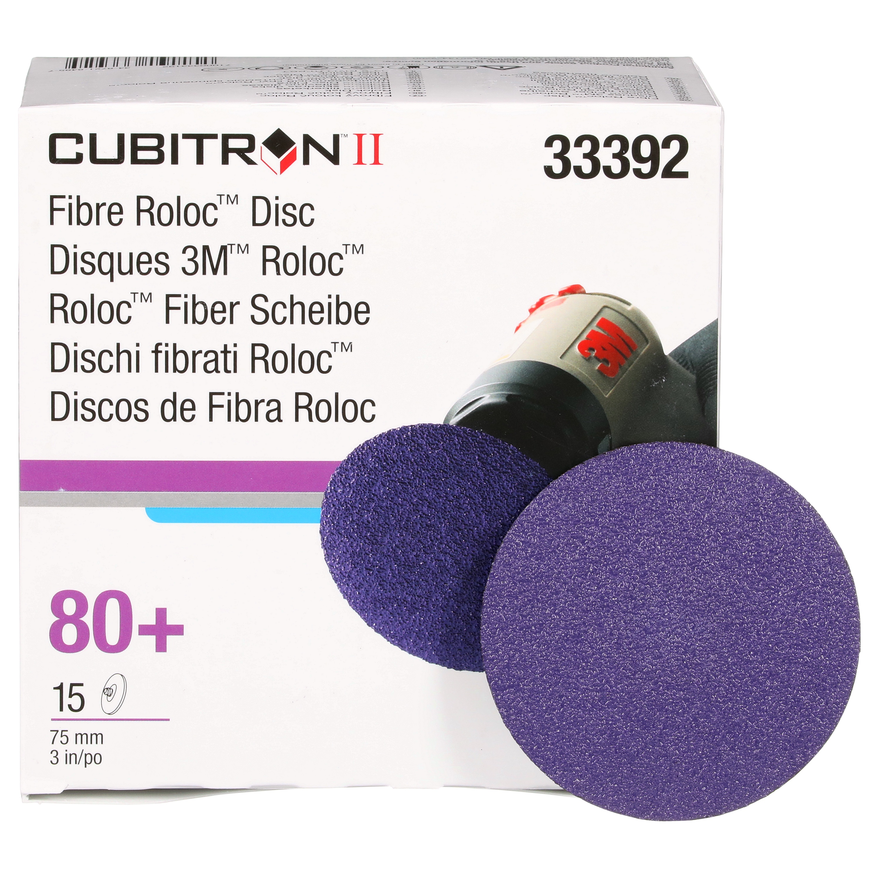Disque en fibre Roloc(MC) Cubitron(MC) II 3M(MC) 786C, 33392, 75 mm (3 po), 80+, 15 disques par carton, 6 cartons par caisse