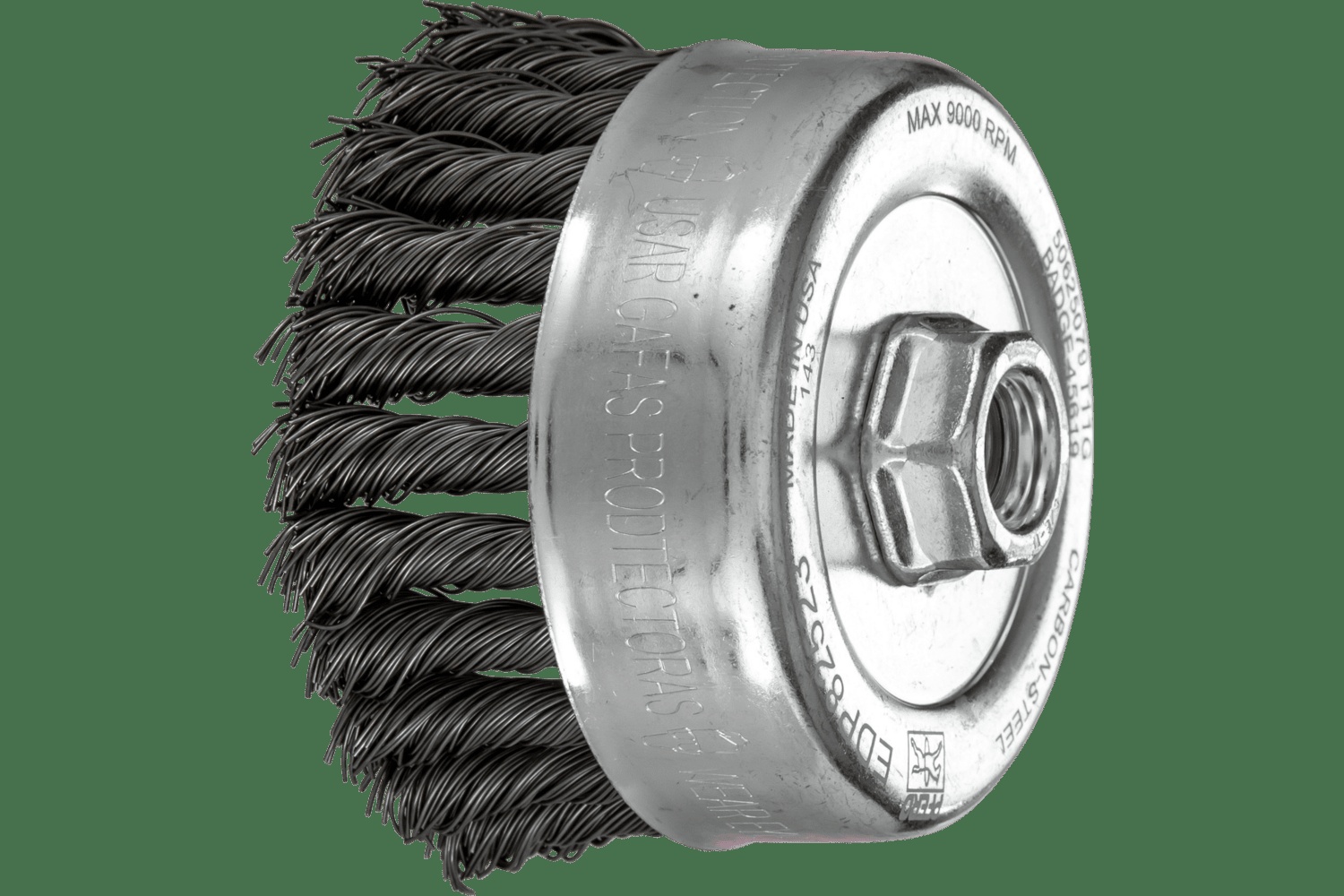 PFERD TOOLS Brosse boisseau à fils torsadés PSF 4" Diam. .023 Acier au carbone 5/8-11" Filetage Détail