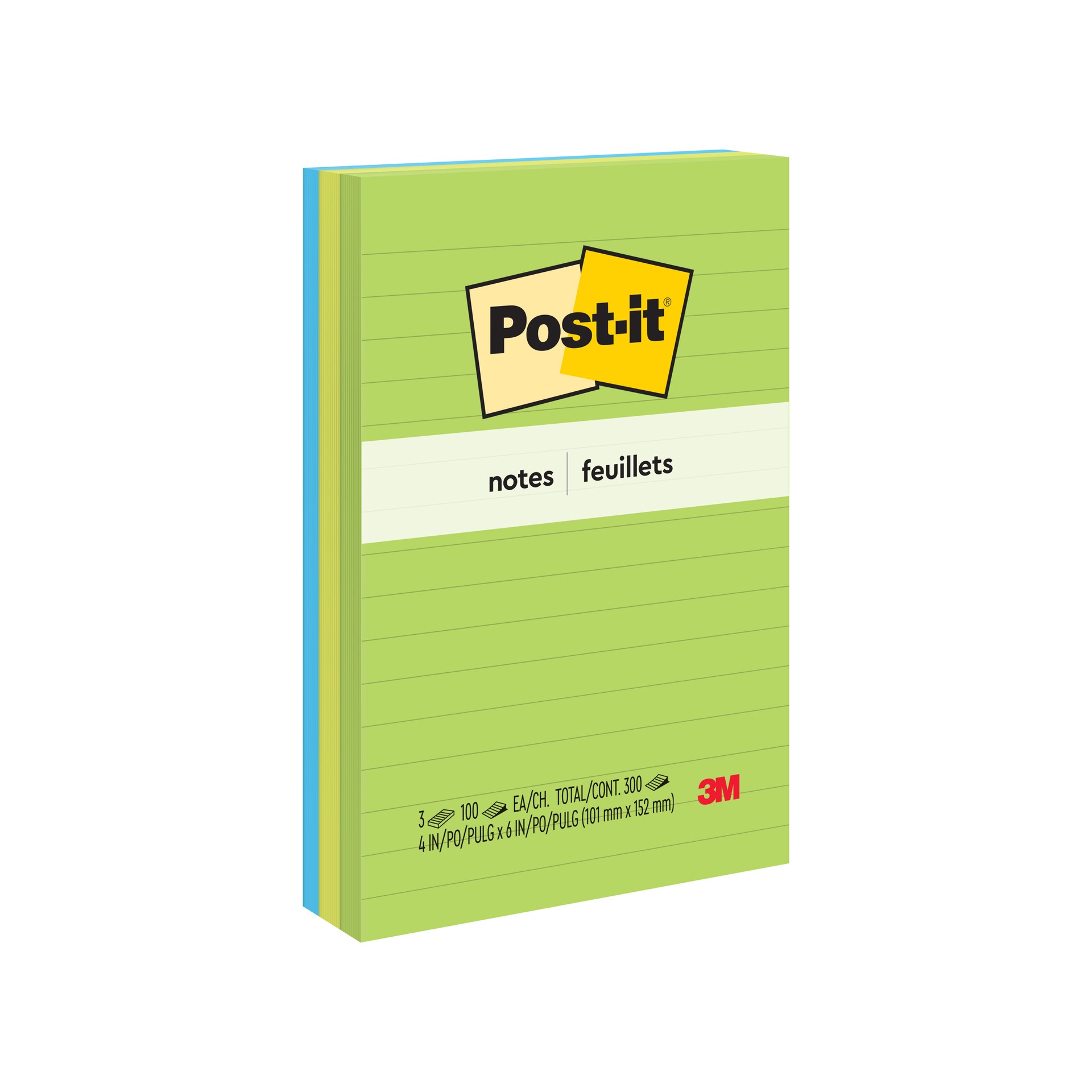 Post-it® Notes 660-3AU, Floral Fantasy Collection, Lined, 4 in x 6 in (101 mm x 152 mm), 100 Notes/Pad, 3 Pads/Pack