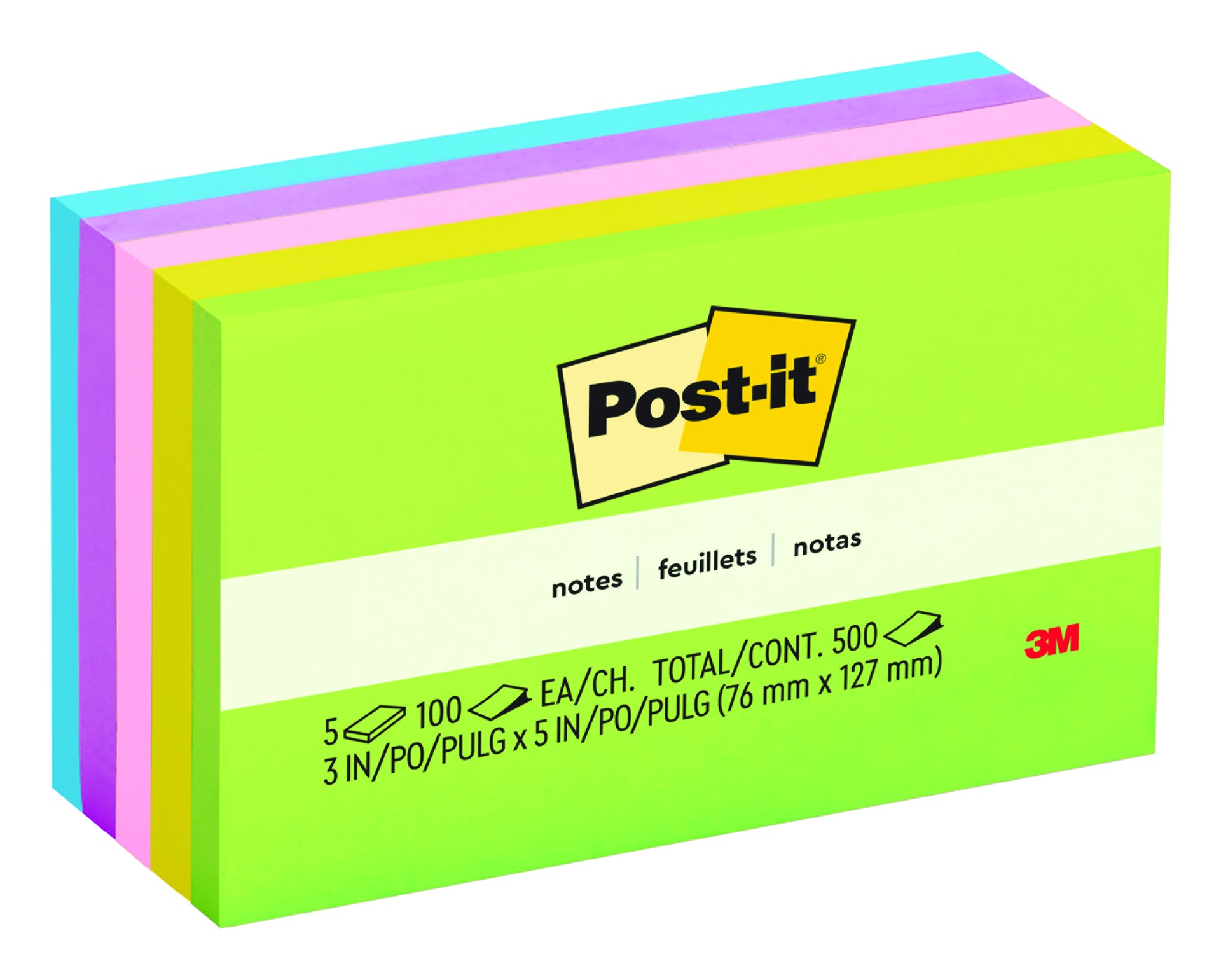Feuillets 655-5UC-C Post-it®, collection Paradis floral, 3 po x 5 po, 100 feuillets/bloc, 5 blocs/paquet