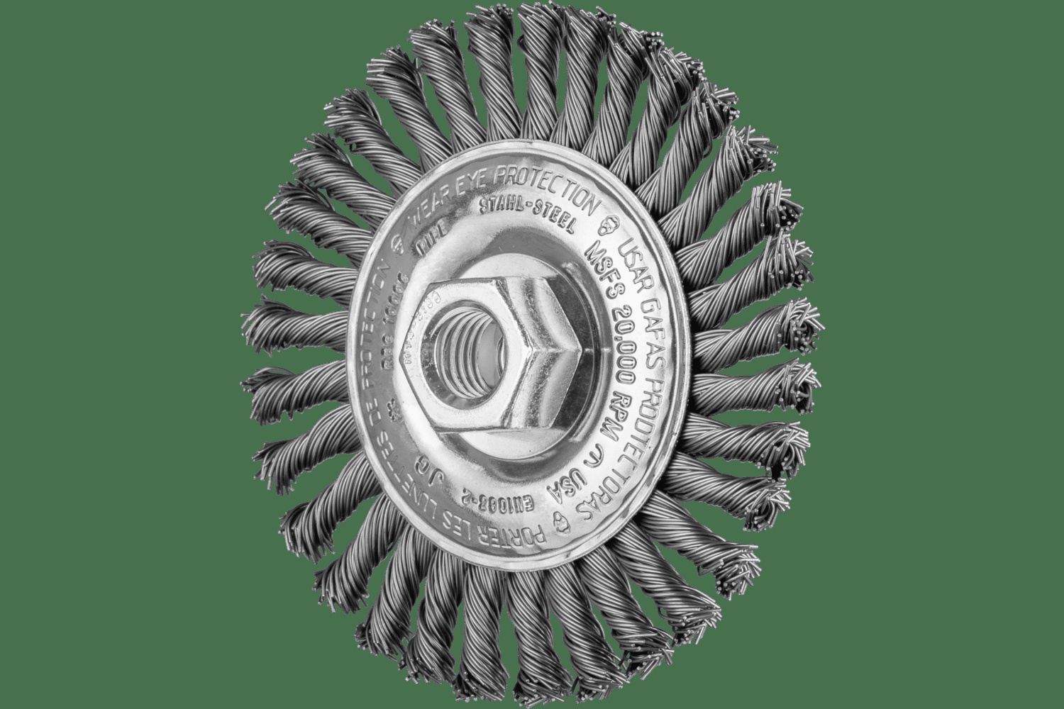 PFERD TOOLS Brosse de roue à billes Stringer, 4" de diamètre, acier au carbone .020, filetage 5/8-11"
