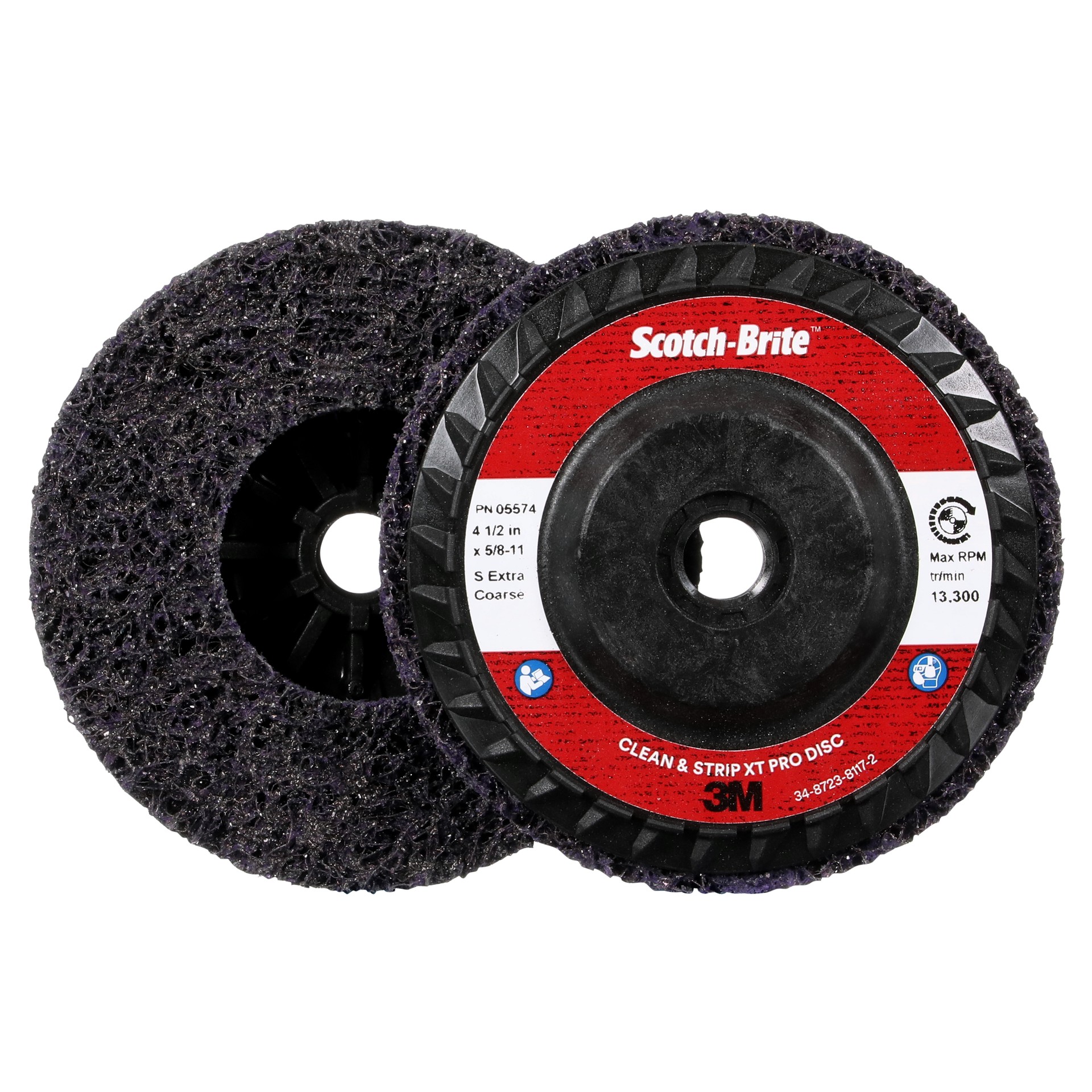 Scotch-Brite™ Clean and Strip XT Pro Disc, XO-DC, SiC Extra Coarse, T27, Purple, 114.3 mm x 5/8 in-11, 10 ea/Case, Single Pack