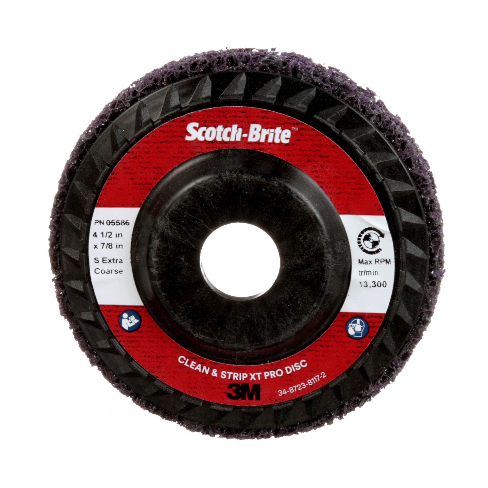 Scotch-Brite™ Clean and Strip XT Pro Disc, XO-DC, SiC Extra Coarse, T27, Purple, 4-1/2 in x 7/8 in (114.3mm x 22.23mm), 10 ea/Case