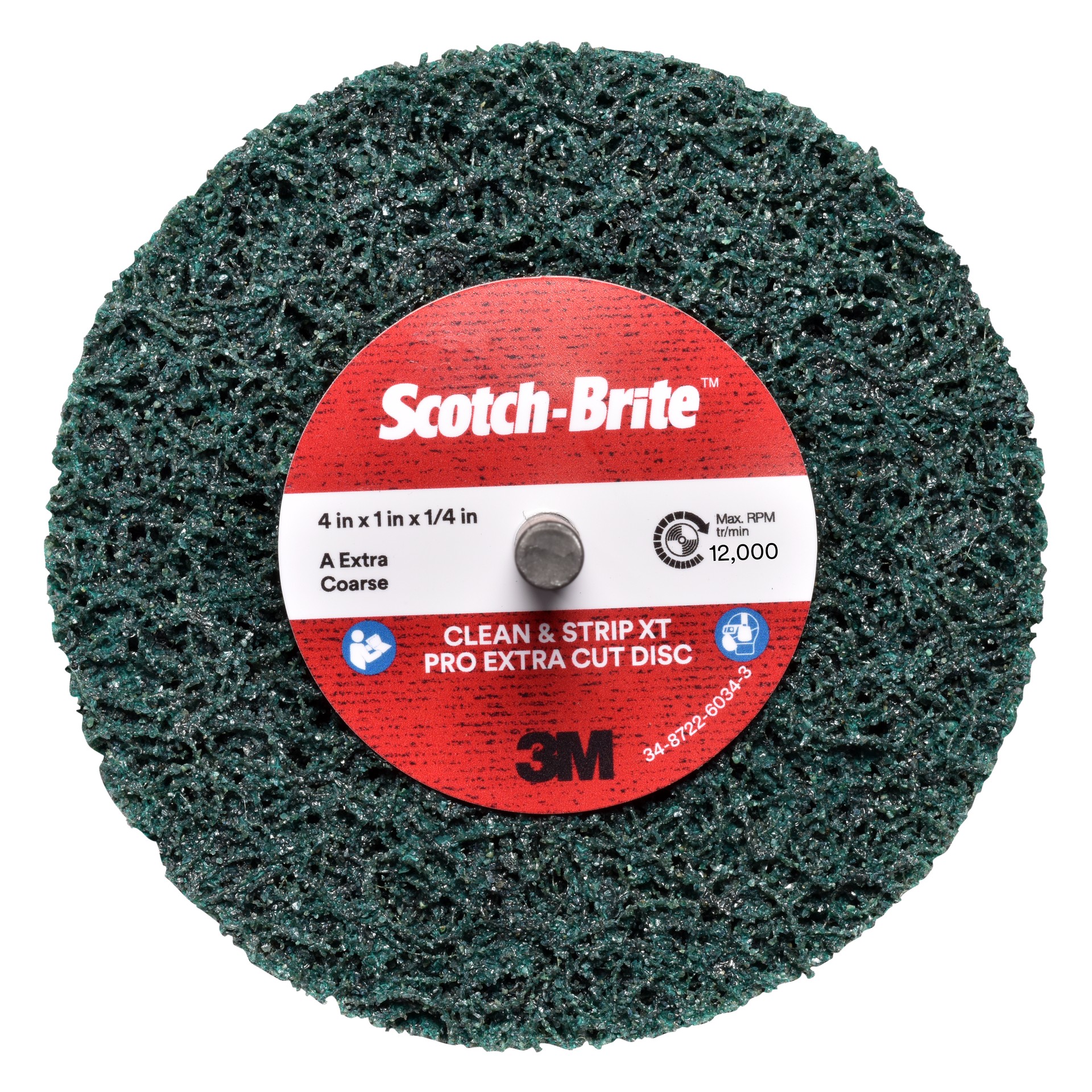 Scotch-Brite™ Clean and Strip XT Pro Extra Cut Disc, XC-DC, A/O XCRS, Green, 101.6 mmx 25.4 mmx 6.34 mm, 2Ply Shaft Mount, 10 ea/Case