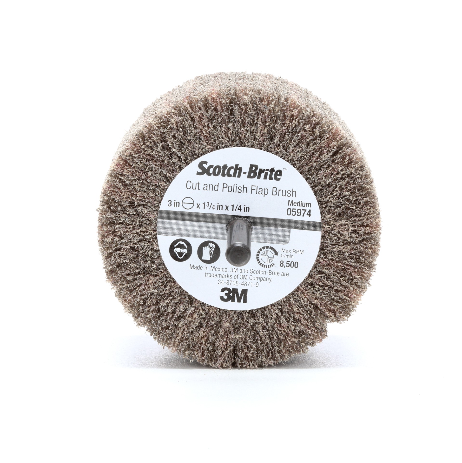 Scotch-Brite™ Cut and Polish Flap Brush, PF-ZS, MED, 3 in x 1-3/4 in x 1/4 in (7.62 cm x 4.45 cm x 0.64 cm)