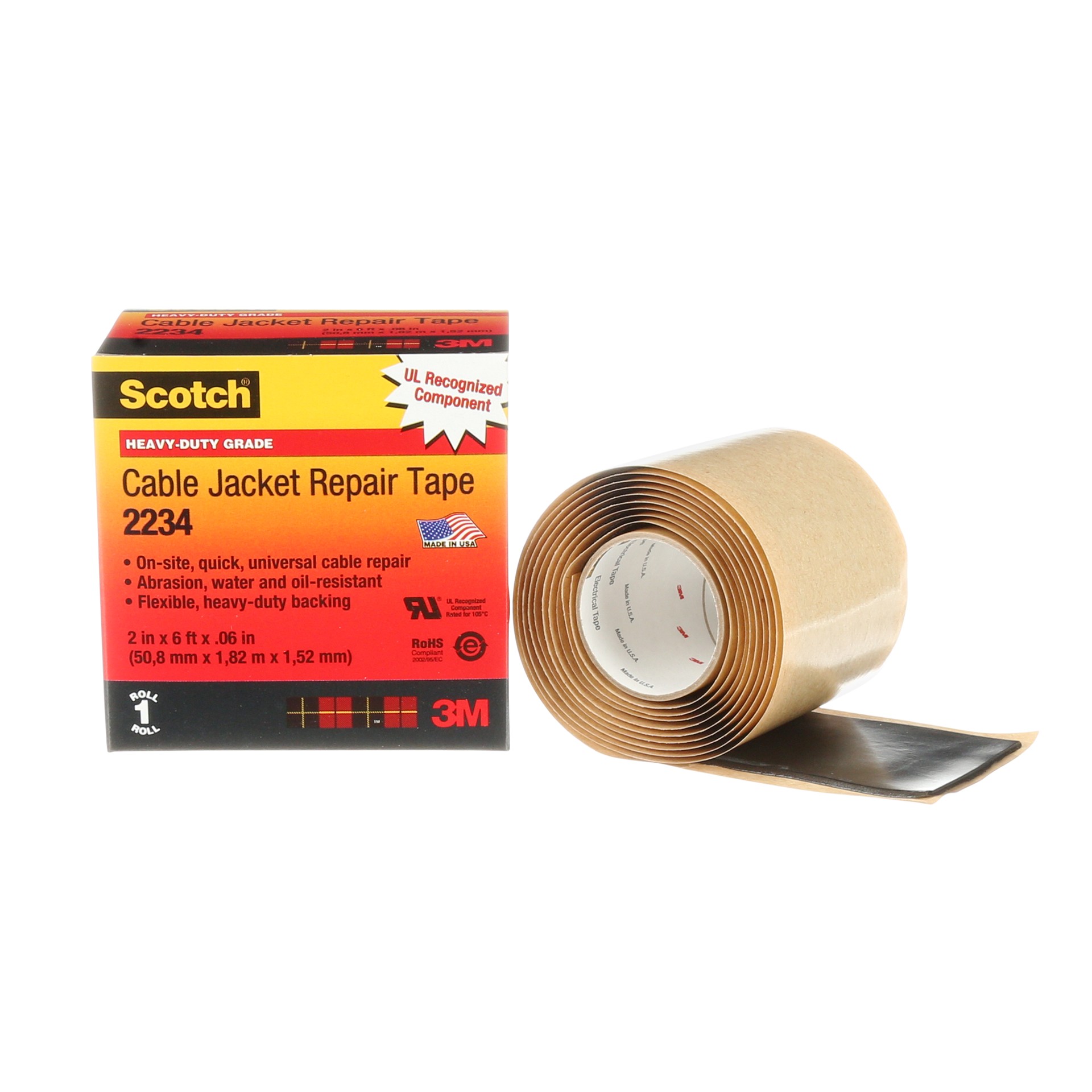 Ruban de réparation de gaines pour câbles Scotch®, 2234, noir, 1,52 mm (60 mil), 50,8 mm x 1,8 m (2 po x 6 pi)