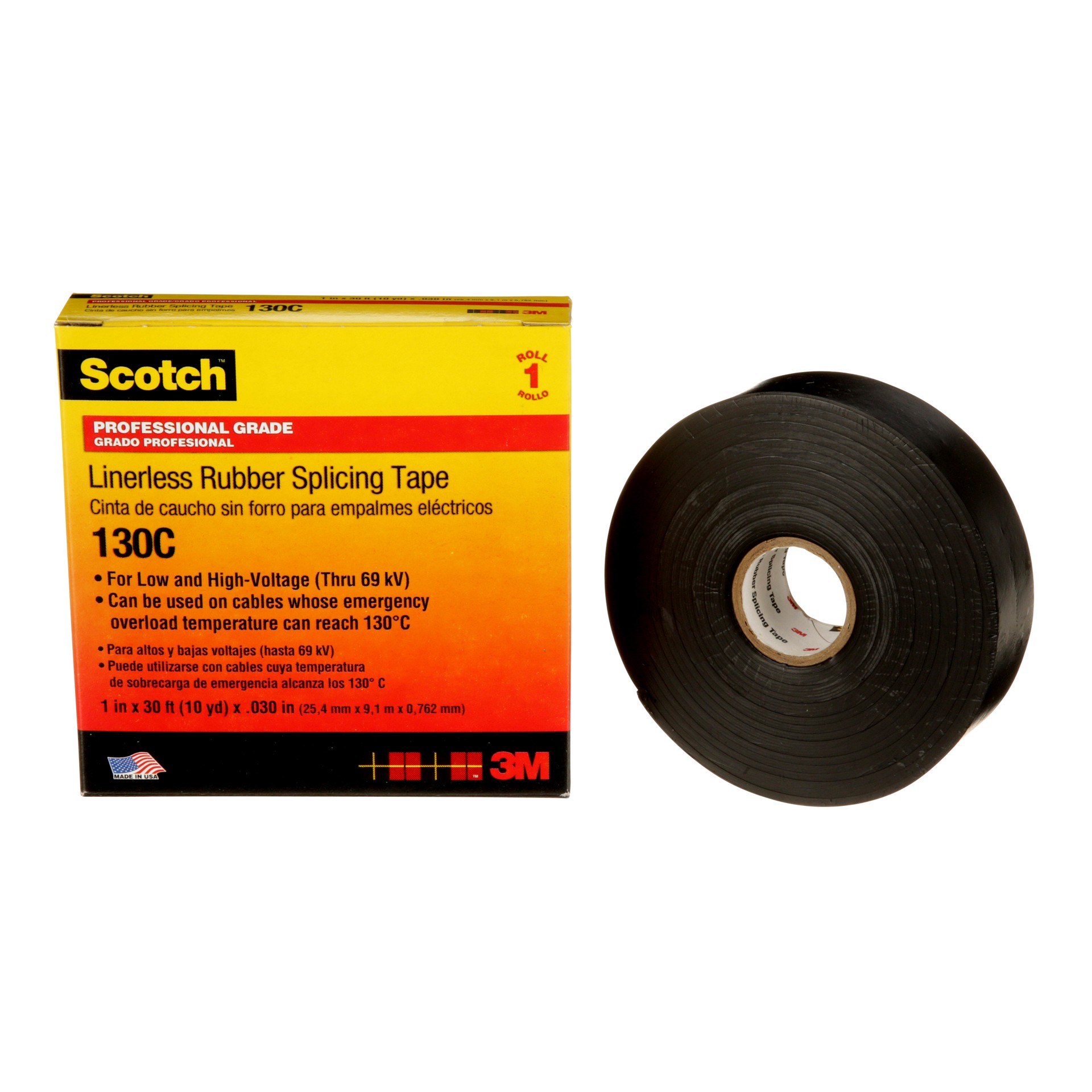 Ruban d’épissage électrique caoutchouté sans bande protectrice Scotch®, 130C, noir, 25,4 mm x 9,1 m (1 po x 30 pi)