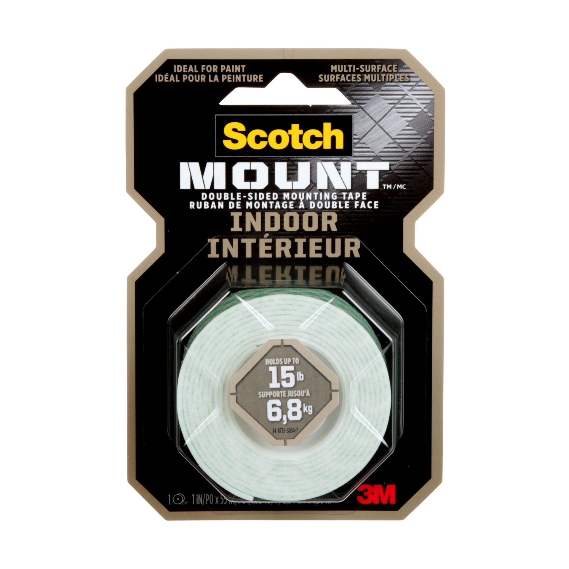 Scotch-Mount™ Indoor Double-Sided Mounting Tape 214H-DC-EF, White, 1 in x 55 in (2.54 cm x 1.39 m), 1 Roll/Pack